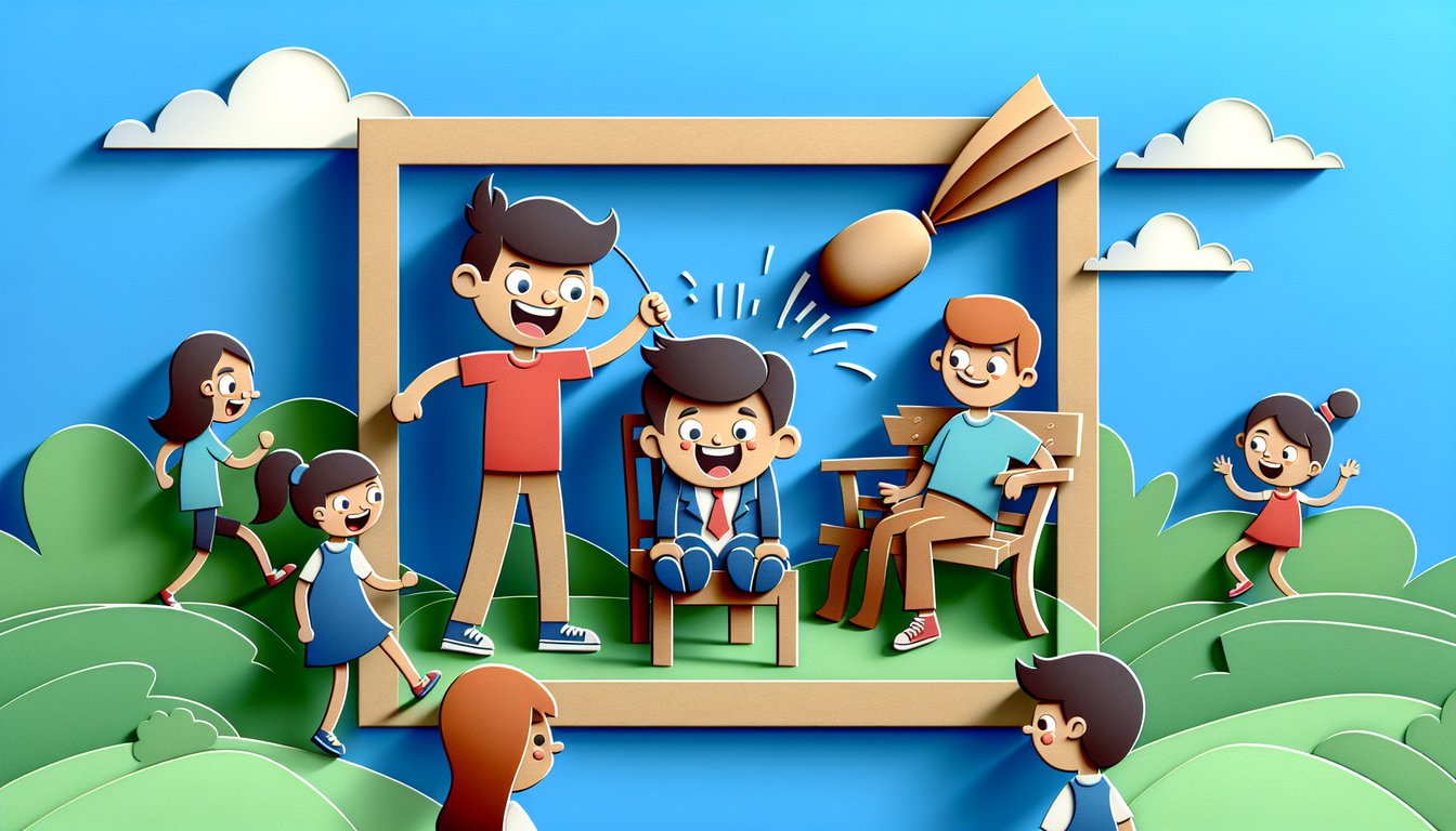 Paper art illustration for bratty test quiz on a sky blue background.