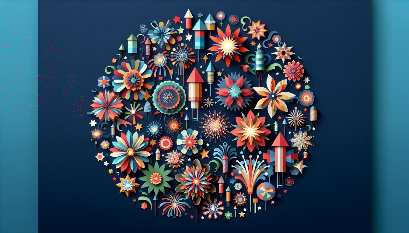 Colorful paper art depicting fireworks for a Pyrotechnics Certification Quiz