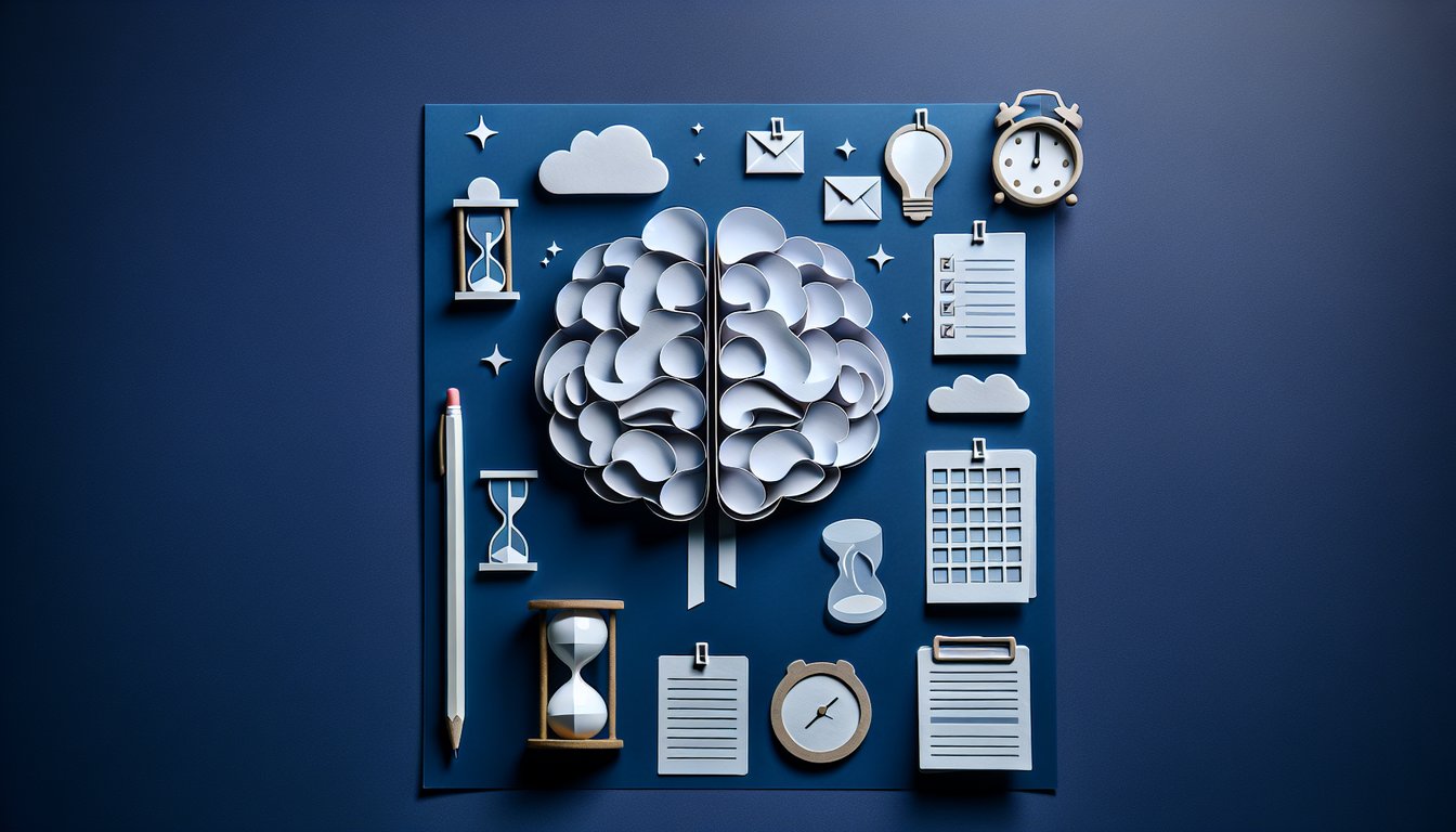 Colorful paper art depicting elements related to a Memory Recall Test quiz