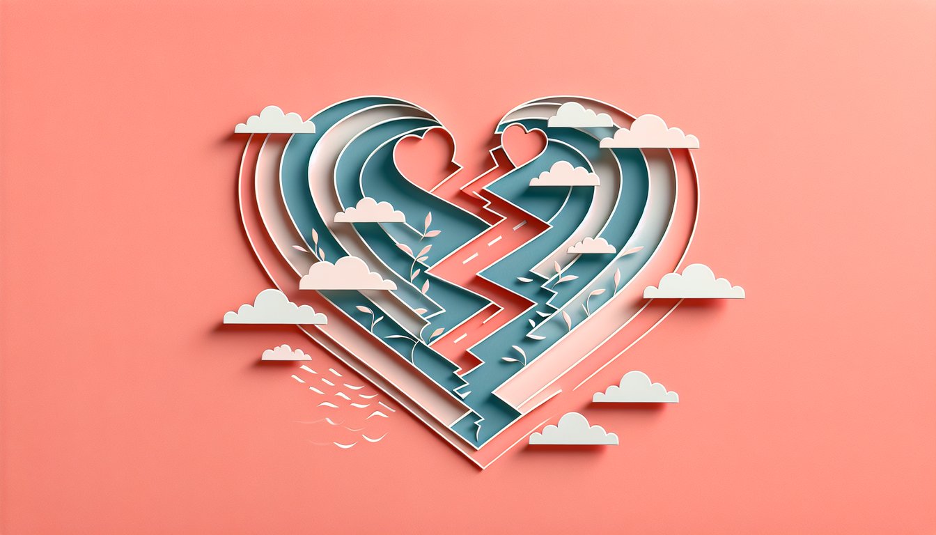 Paper art illustration for Will My Ex Come Back quiz on a coral background