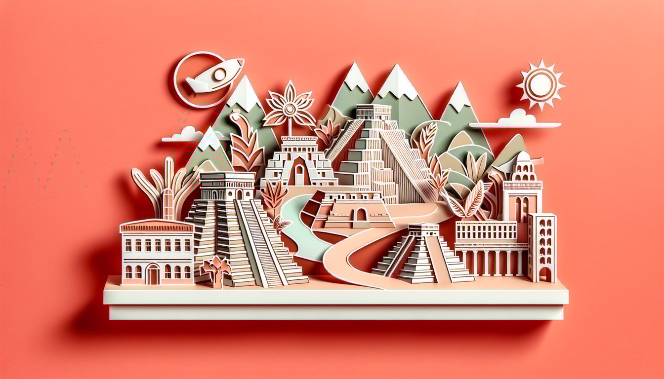 Paper art illustration for quiz on real Disney movie landmarks on a coral background