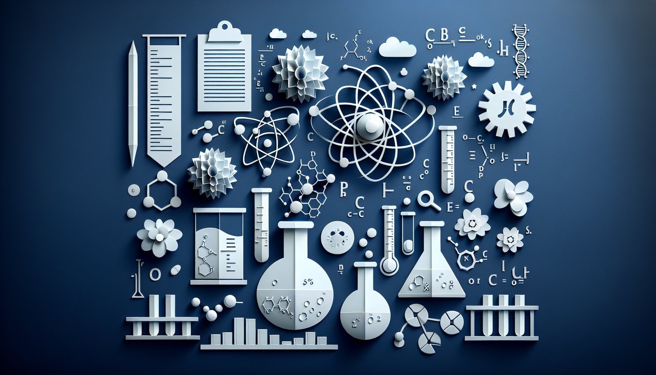 Colorful paper art promoting a scientific notation quiz for high school students.