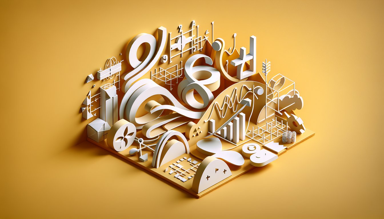 Paper art illustration for a calculus limits test quiz on a golden yellow background