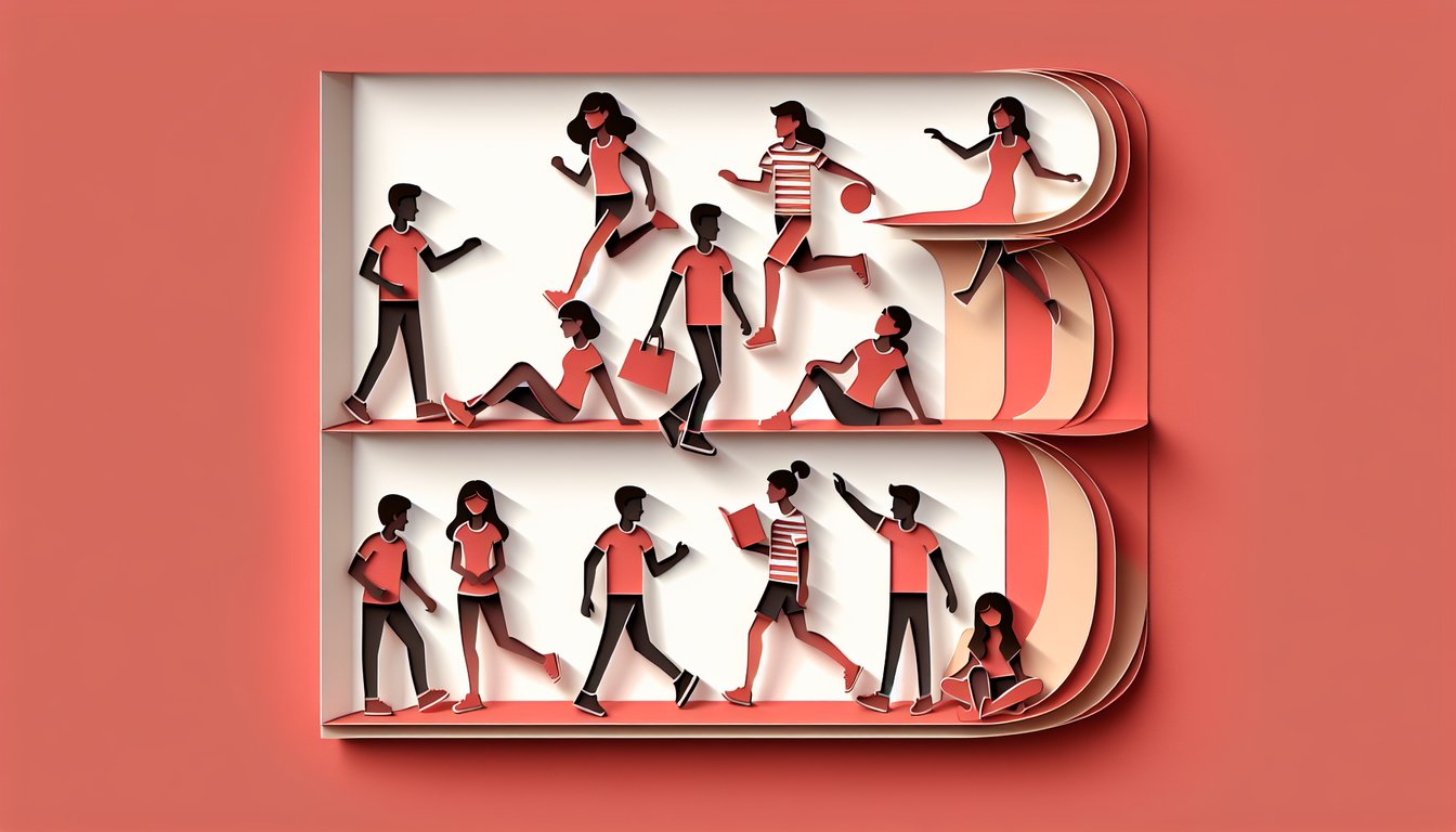 Paper art woman pointing to bold free pick me test title on coral background inviting personality quiz