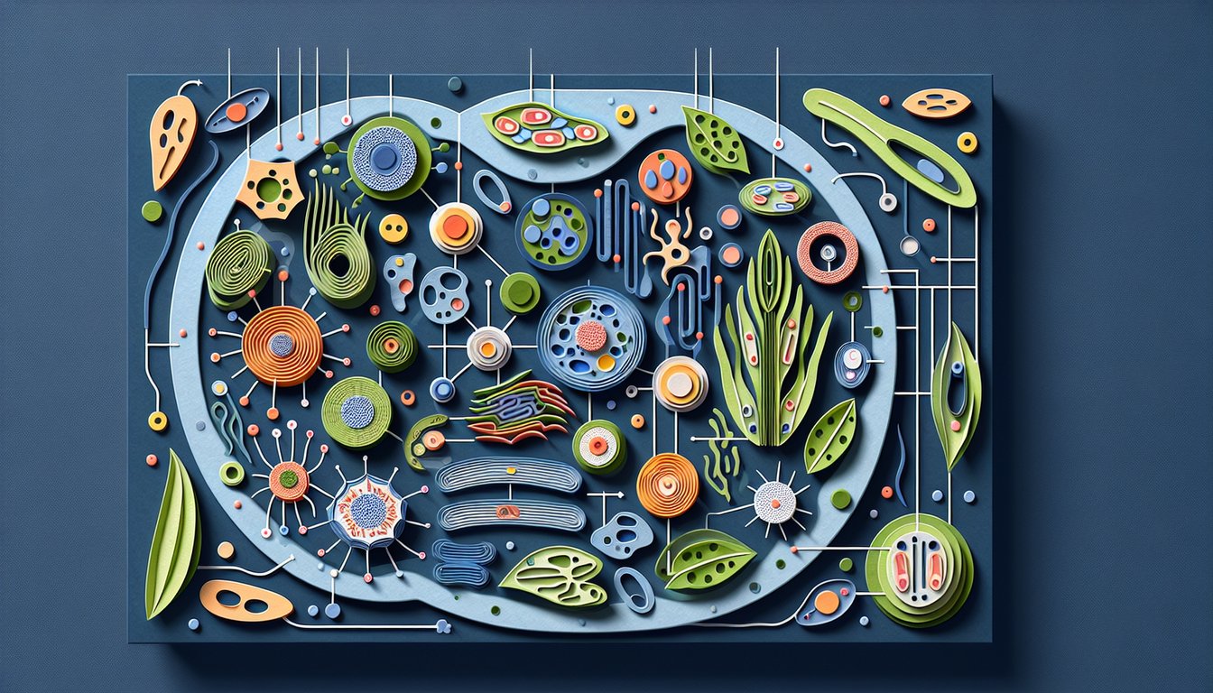 Interactive plant cell quiz art for middle school biology students.