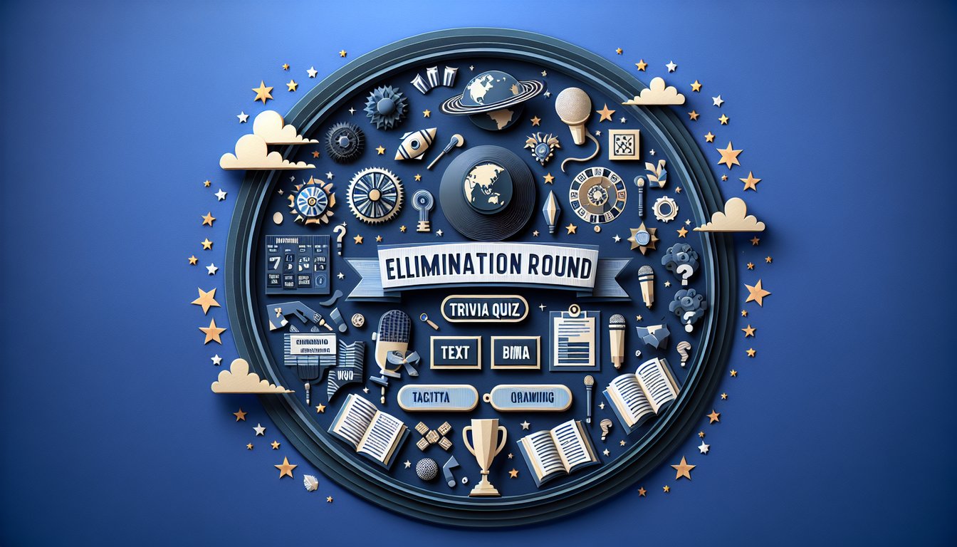 Colorful paper art illustrating an Elimination Round Trivia Quiz