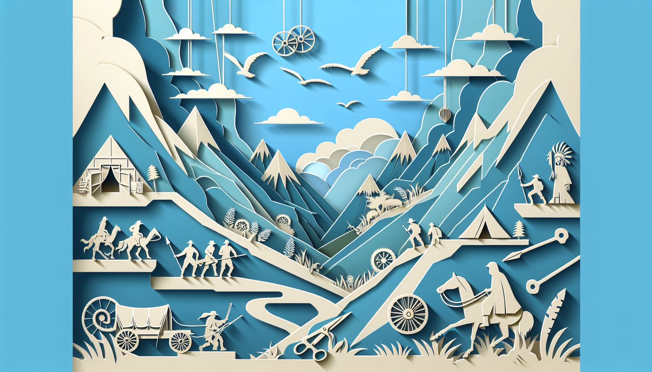 Paper art illustration for JoJo character personality quiz on sky blue background
