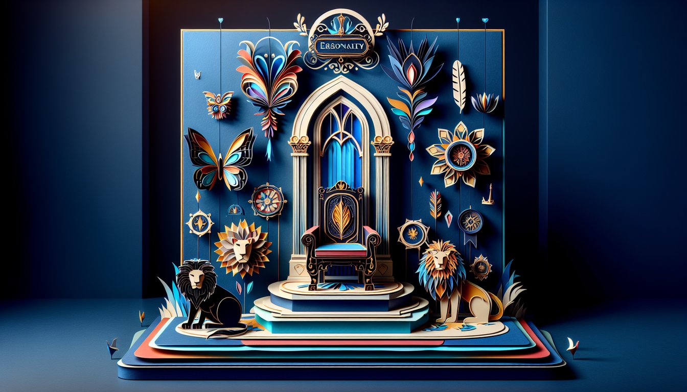 Paper art illustration for Throne of Glass personality quiz on dark blue background