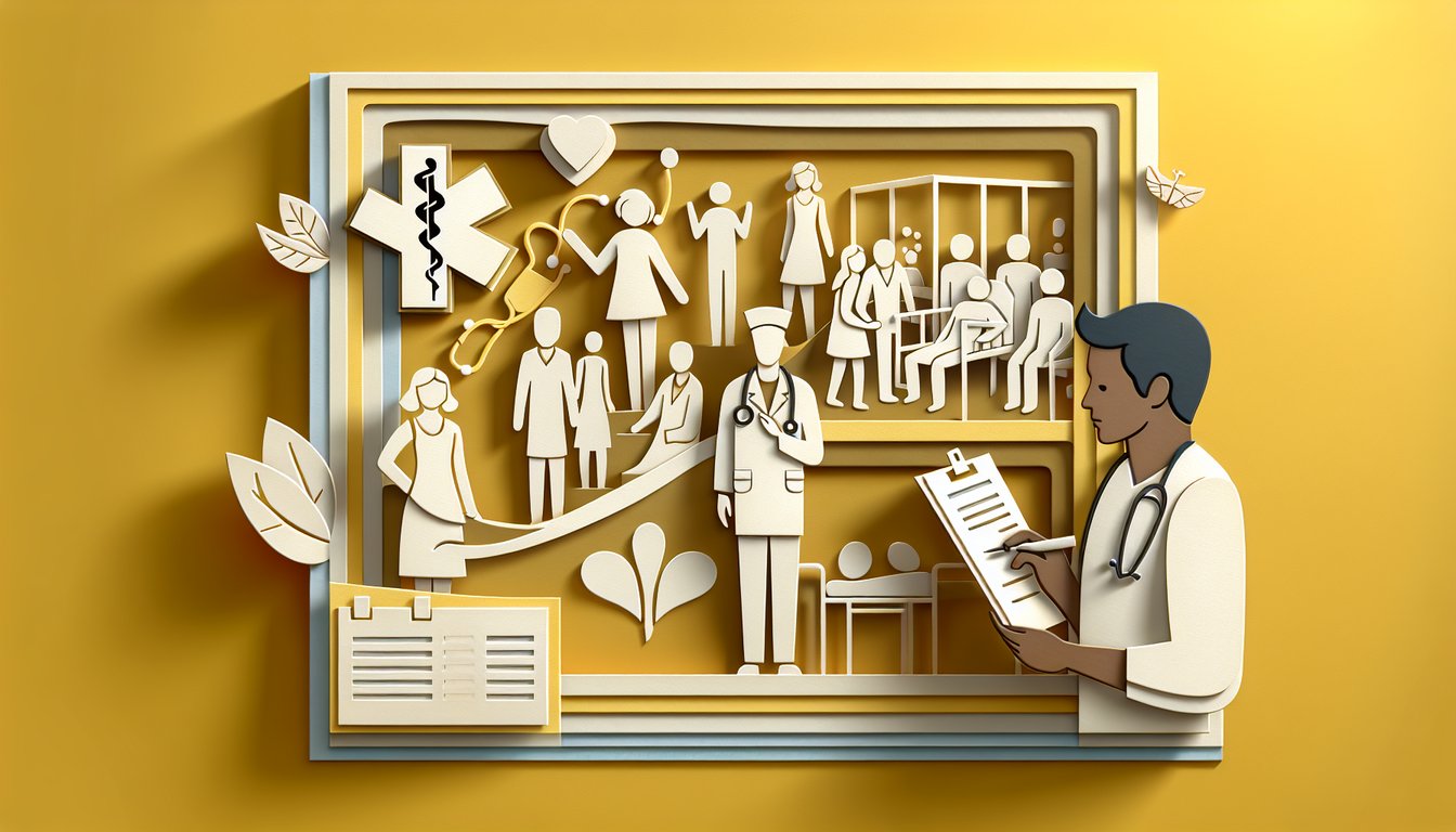 Paper art illustration showing healthcare checklist and forms on golden yellow background for incident reporting quiz