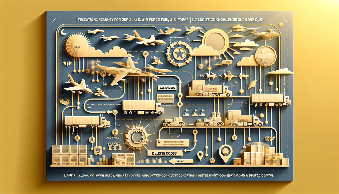 Paper art illustration for USAF MICAP quiz on Mission Capable cause codes and delete codes on golden yellow background