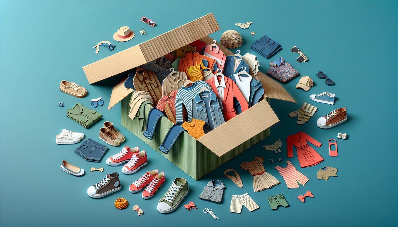 Paper art illustration for a clothing style quiz on a teal background