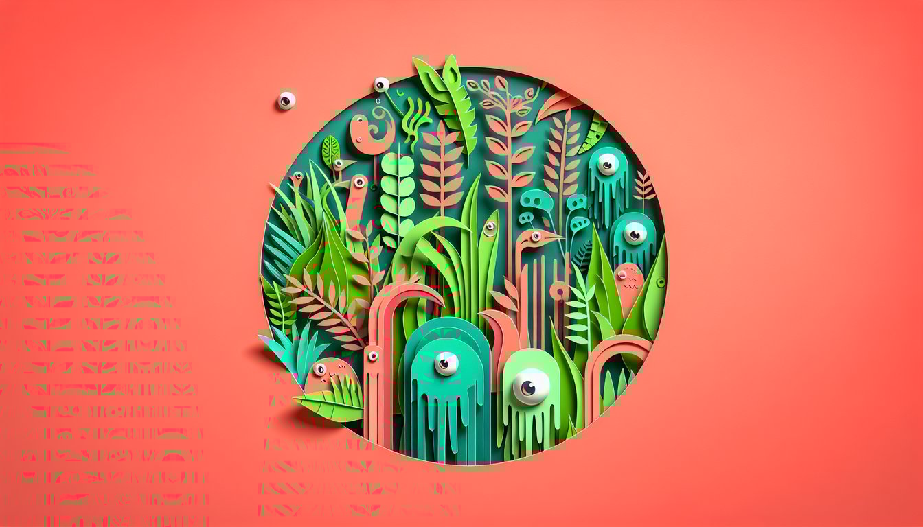 Paper art illustration for Unova grass type Pokmon style matching quiz on a coral background.