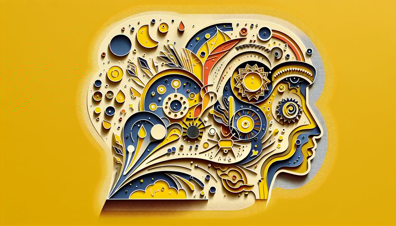Paper art illustration for Euphoria character personality quiz on a golden yellow background