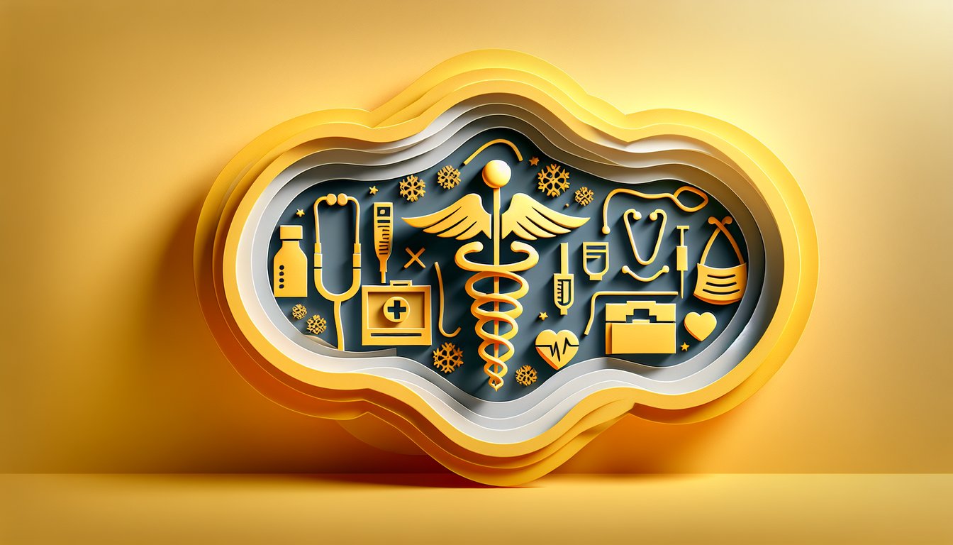Paper art stethoscope and clipboard with Good Doctor quiz title on golden yellow background