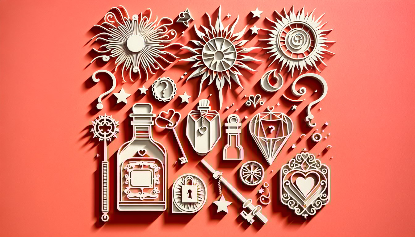 Paper art illustration for Disney character personality quiz on a coral background