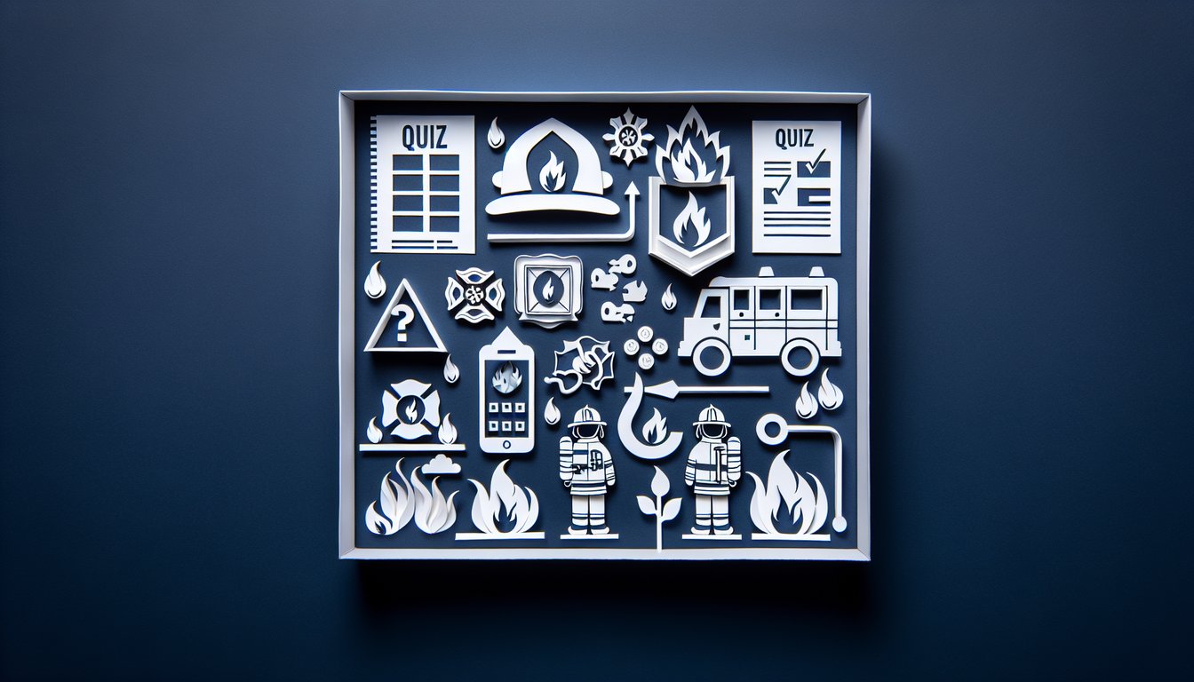 Paper art promoting a free F02 Fire Guard practice test to challenge and test your knowledge.