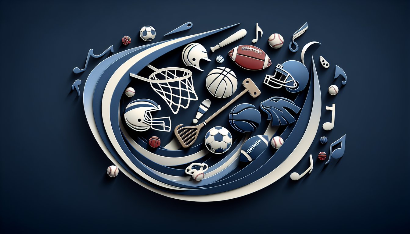 Paper art style sports quiz illustration with team logos and names graphic icons on dark blue background