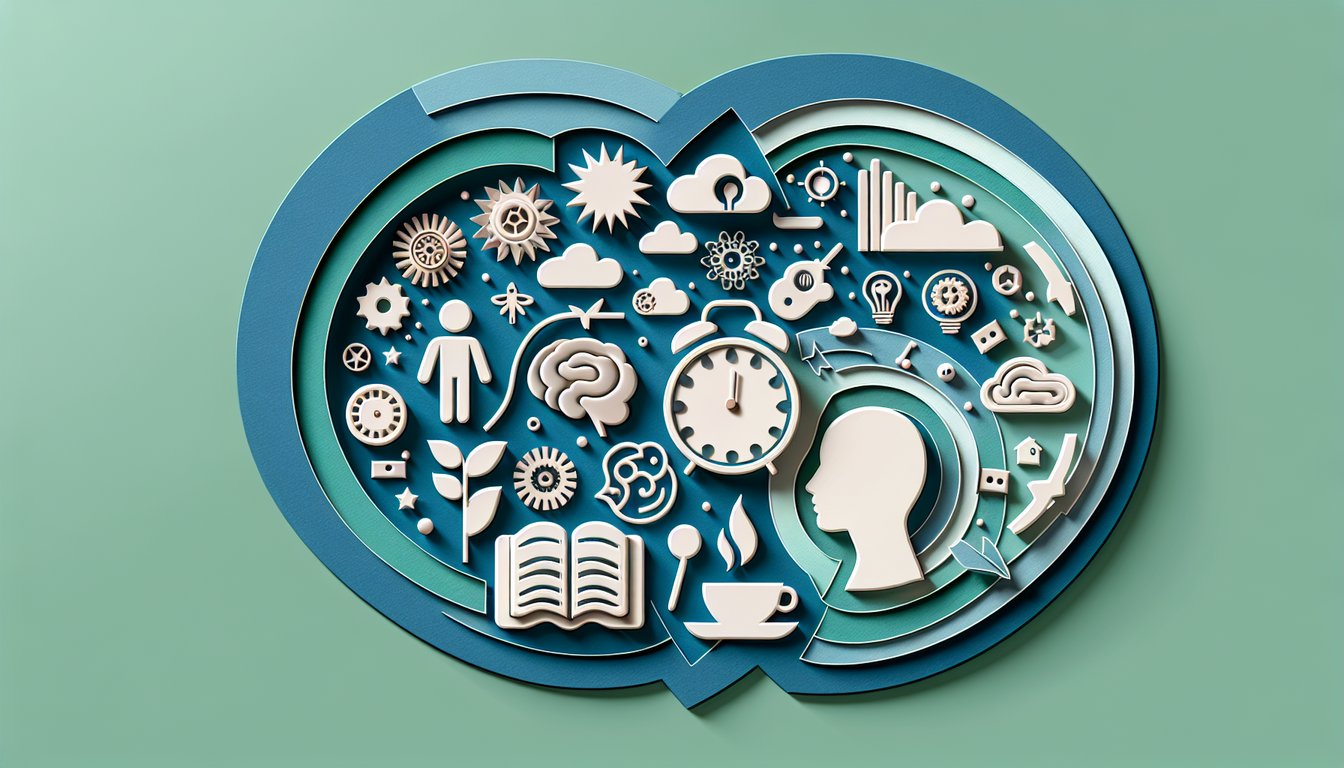 Paper art illustration of layered circles and leaves with quiz title Discover your real age on teal background