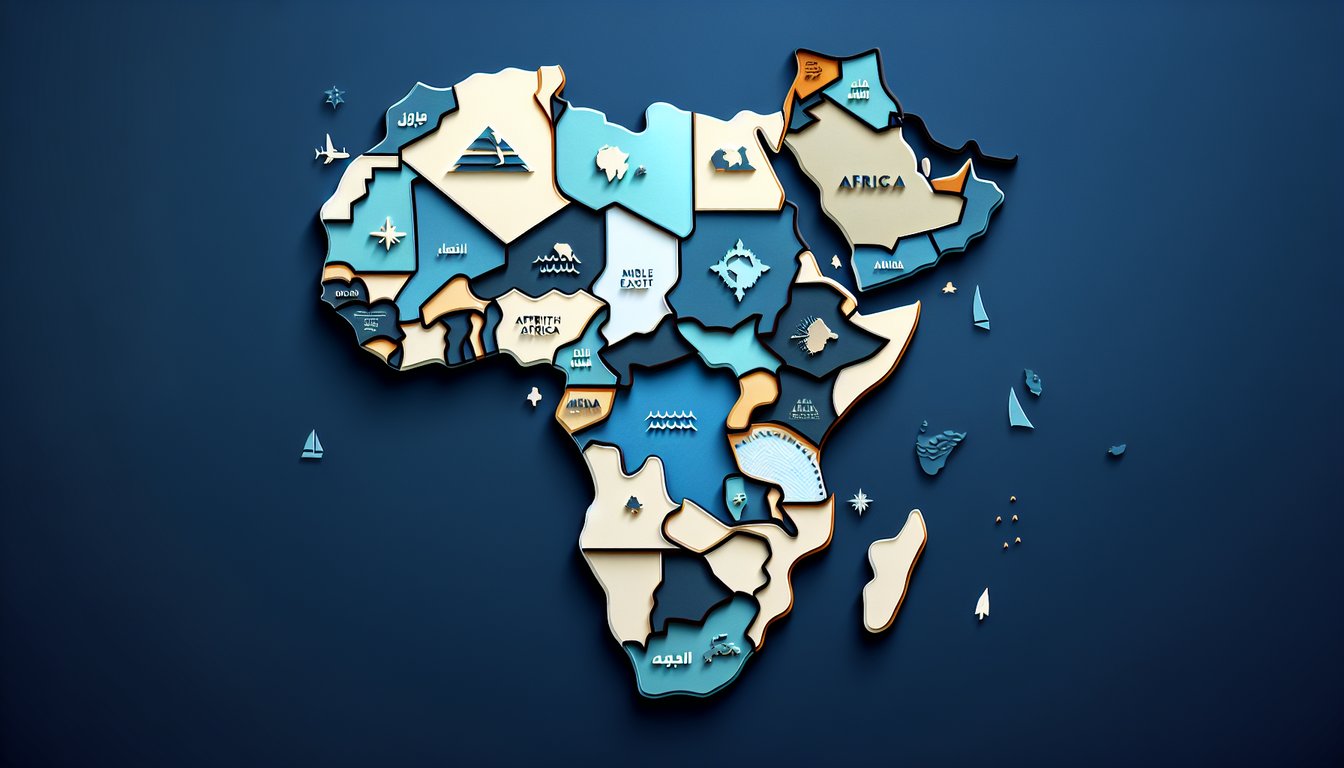Paper art promoting Africa  MENA Map Challenge, a geography trivia game for students.