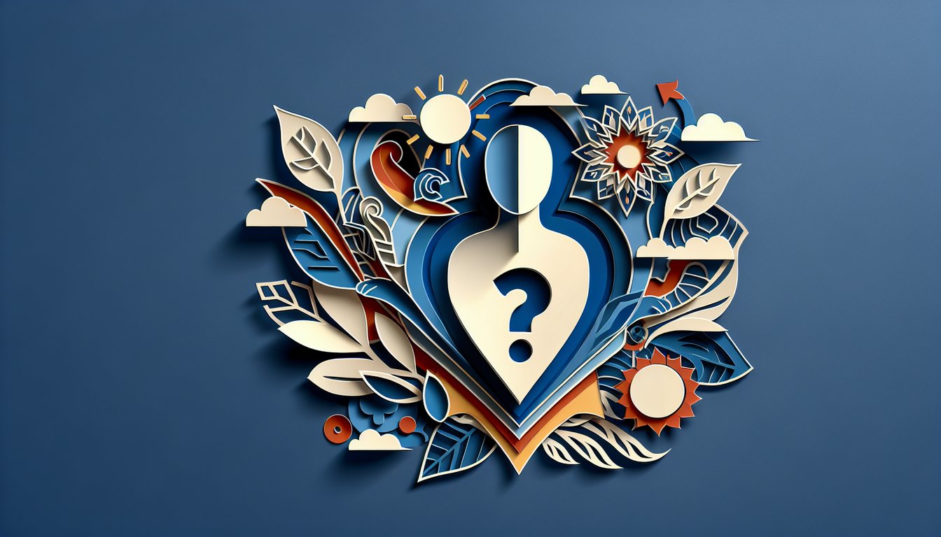 Paper art illustration of a She-Ra personality quiz title on dark blue background with colorful paper shapes