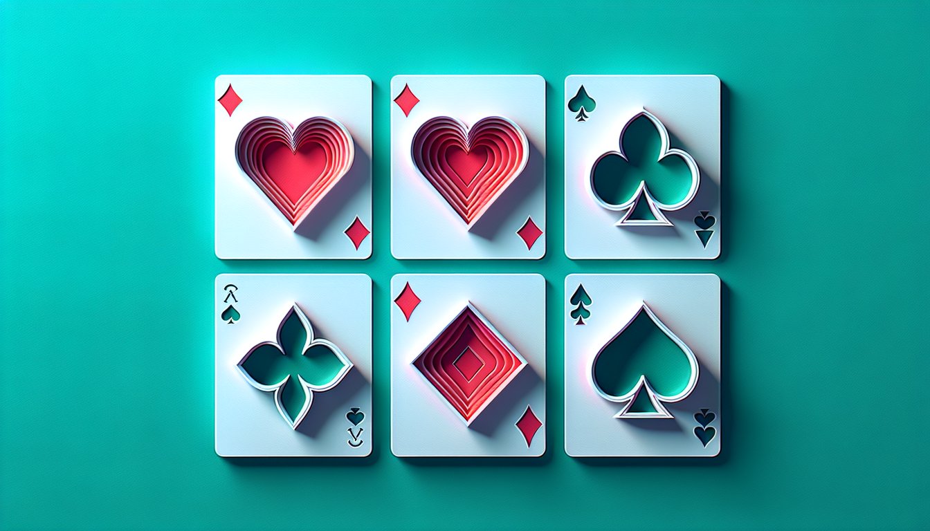 Paper art illustration for personality quiz related to playing card suits on teal background