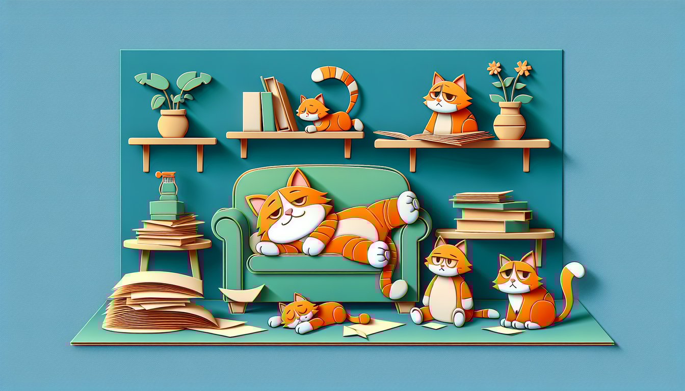 Paper art illustration for Garfield trivia quiz with favorite characters on teal background