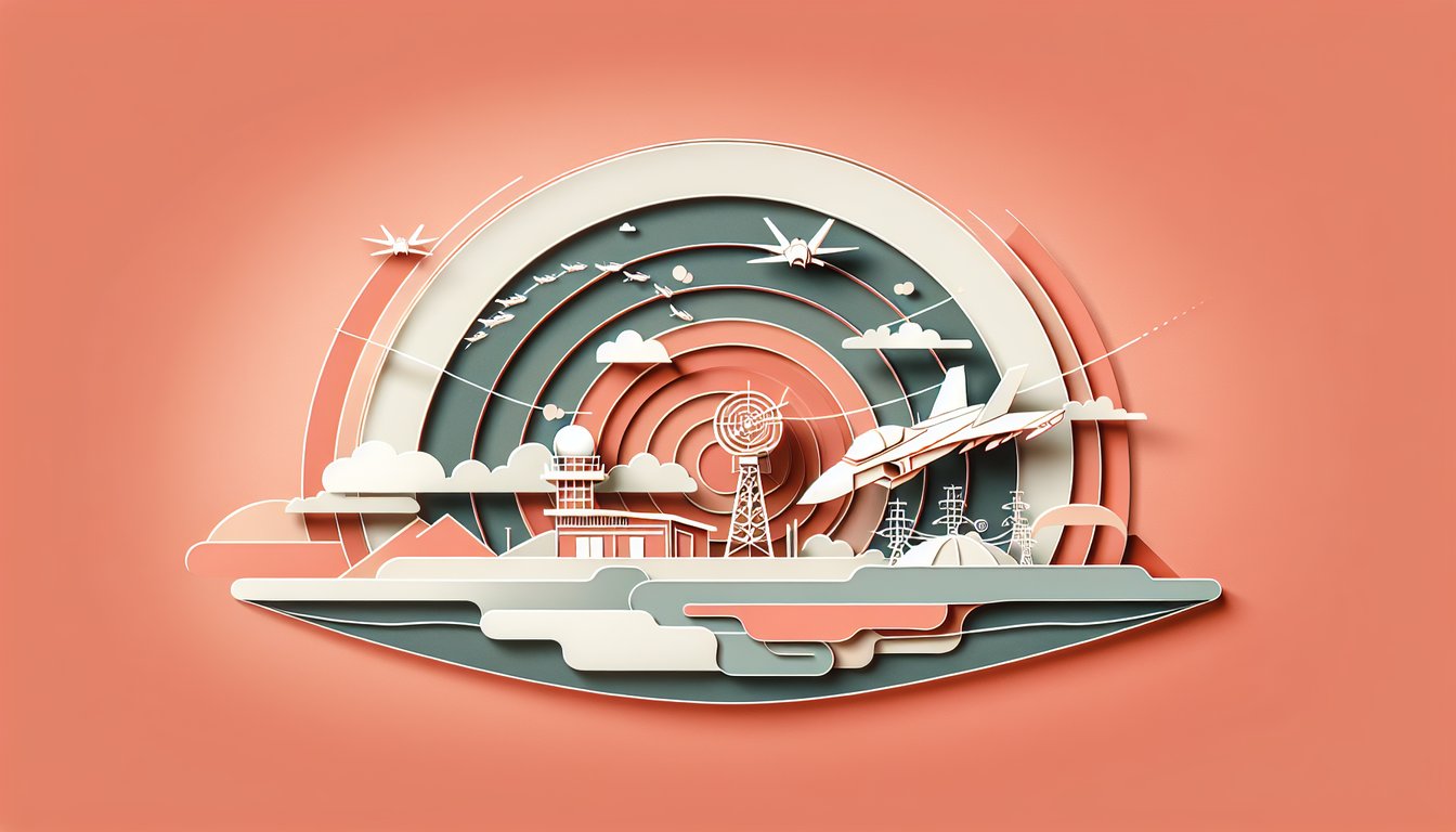 Paper art jet silhouette emblem and quiz text on coral background inviting test of air force trivia skills