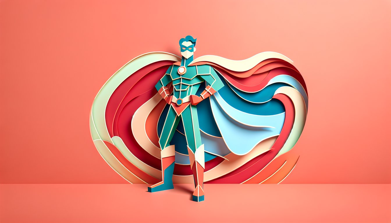 Paper art illustration for Miraculous character personality quiz on a coral background