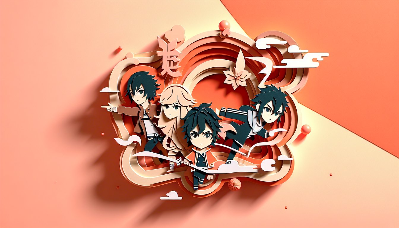 Paper art illustration anime characters on coral background quiz invites you to find your Lucky Star match