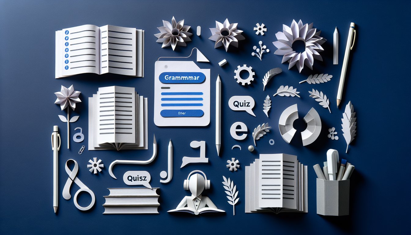 Paper art promoting Master the Articles trivia quiz for middle and high school students.
