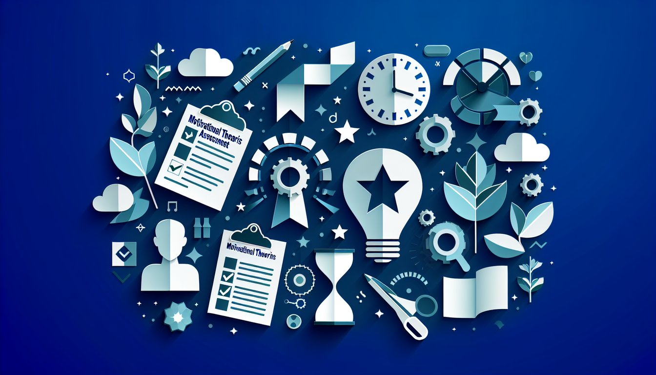 Colorful paper art depicting a quiz on Motivational Theories Assessment.