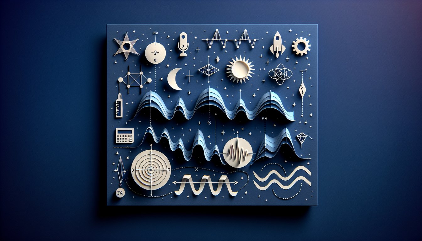 Colorful paper art promoting Wave Wonders Quiz for high school physics on wave mechanics