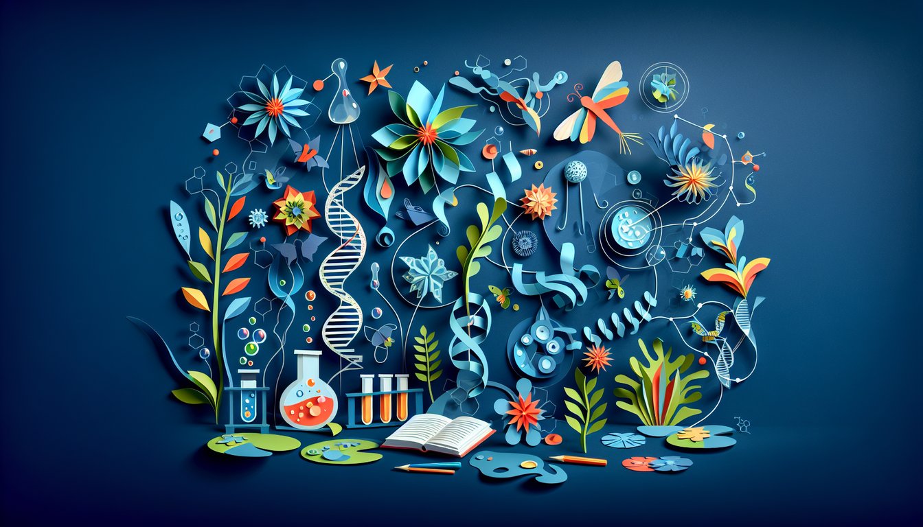 Colorful paper art promoting a biology trivia quiz on natural selection for high school students.
