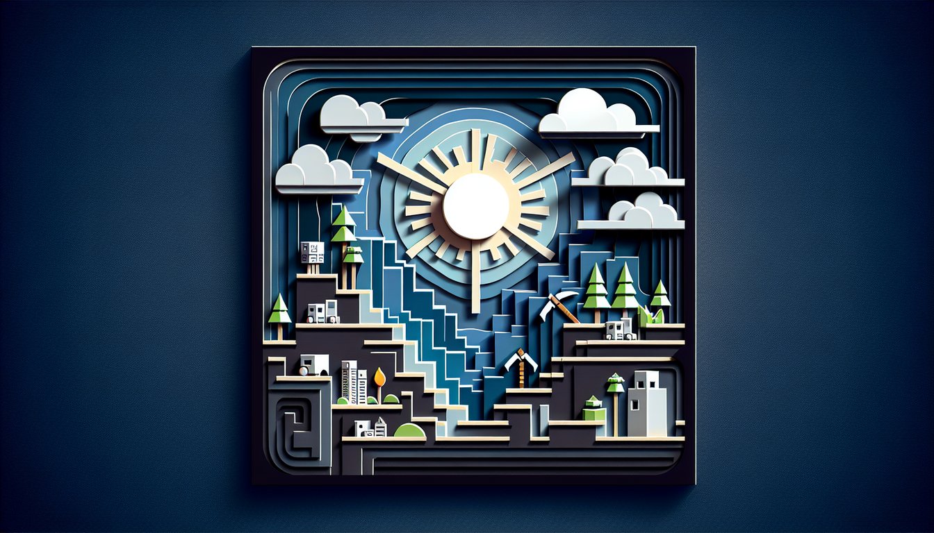 Paper art illustration for Minecraft personality quiz on dark blue background