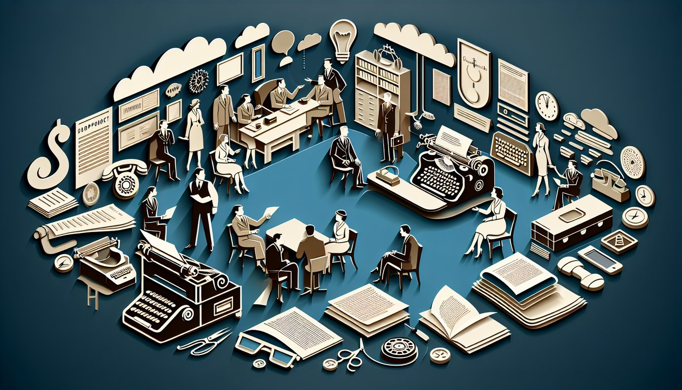 Mad Men trivia quiz paper art illustration on dark blue background