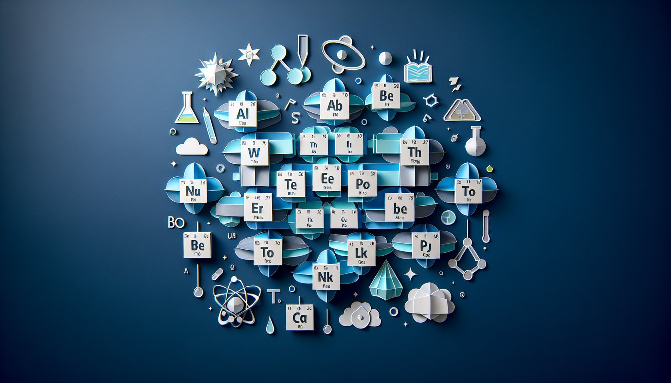 Paper art promoting Element Essentials Quiz for high school chemistry students.