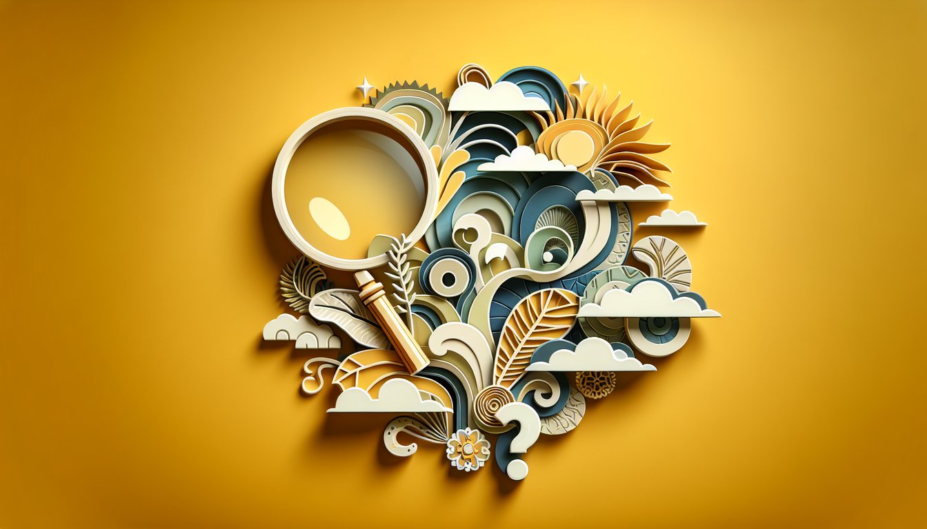 Paper art quiz title Life Is Strange on golden yellow background with paper cut question marks and puzzle pieces