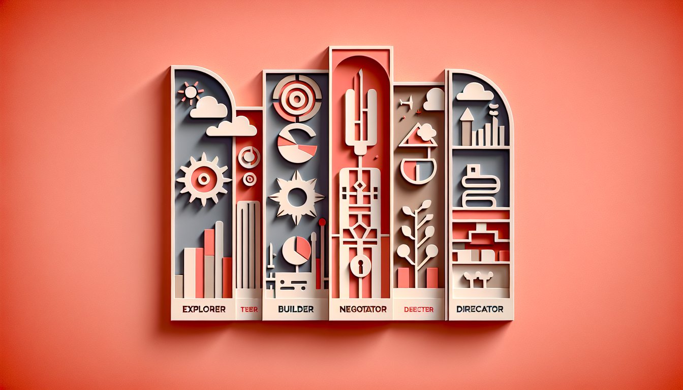 Paper art quiz illustration for Helen Fisher personality test revealing romantic style on coral background