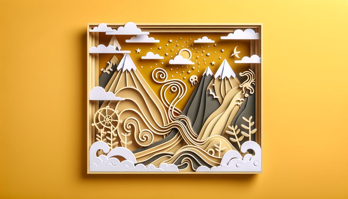 Paper art fantasy heroes and sword on golden yellow background banner for FF4 character quiz