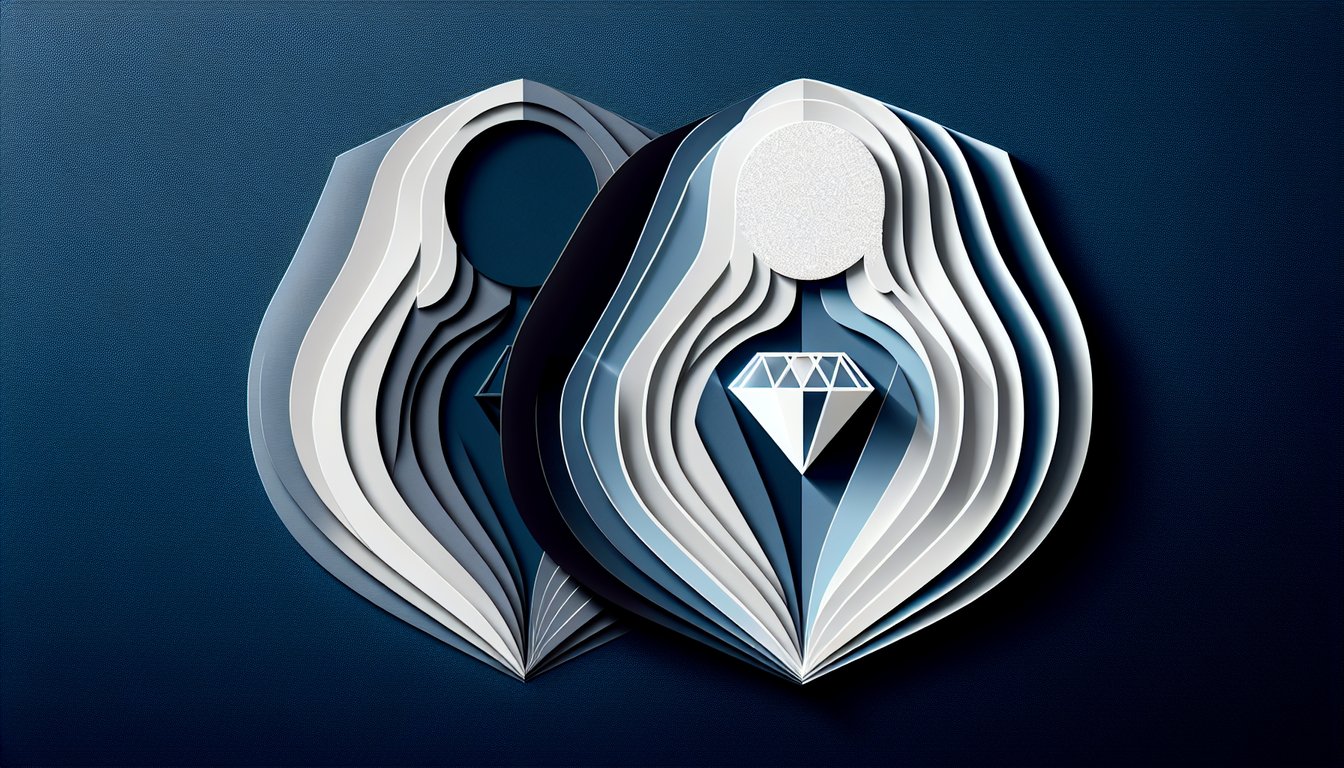 Paper art illustration with layered shapes and diamond motif on dark blue background for Shady Pi vs Diamond Sister quiz