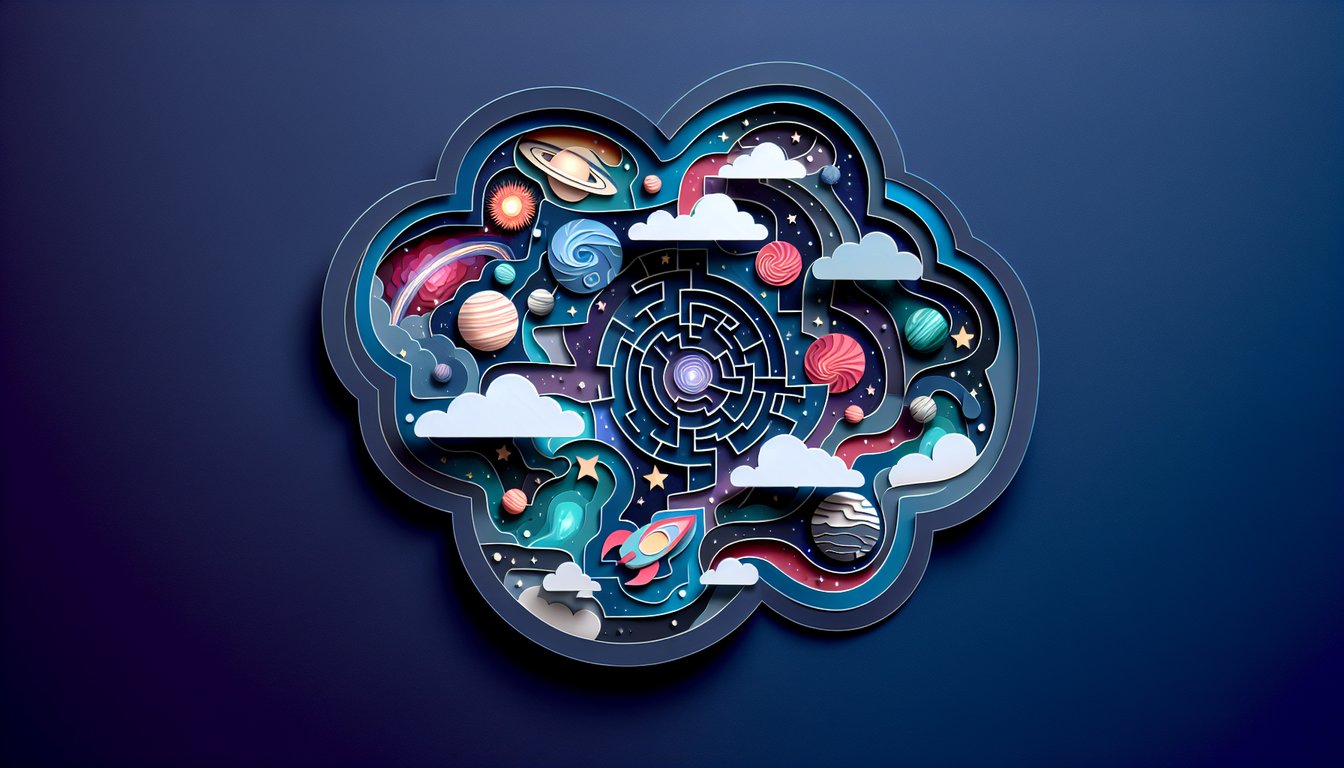 Paper art planets and stars on dark blue background with bold text inviting players to test cosmic trivia smarts