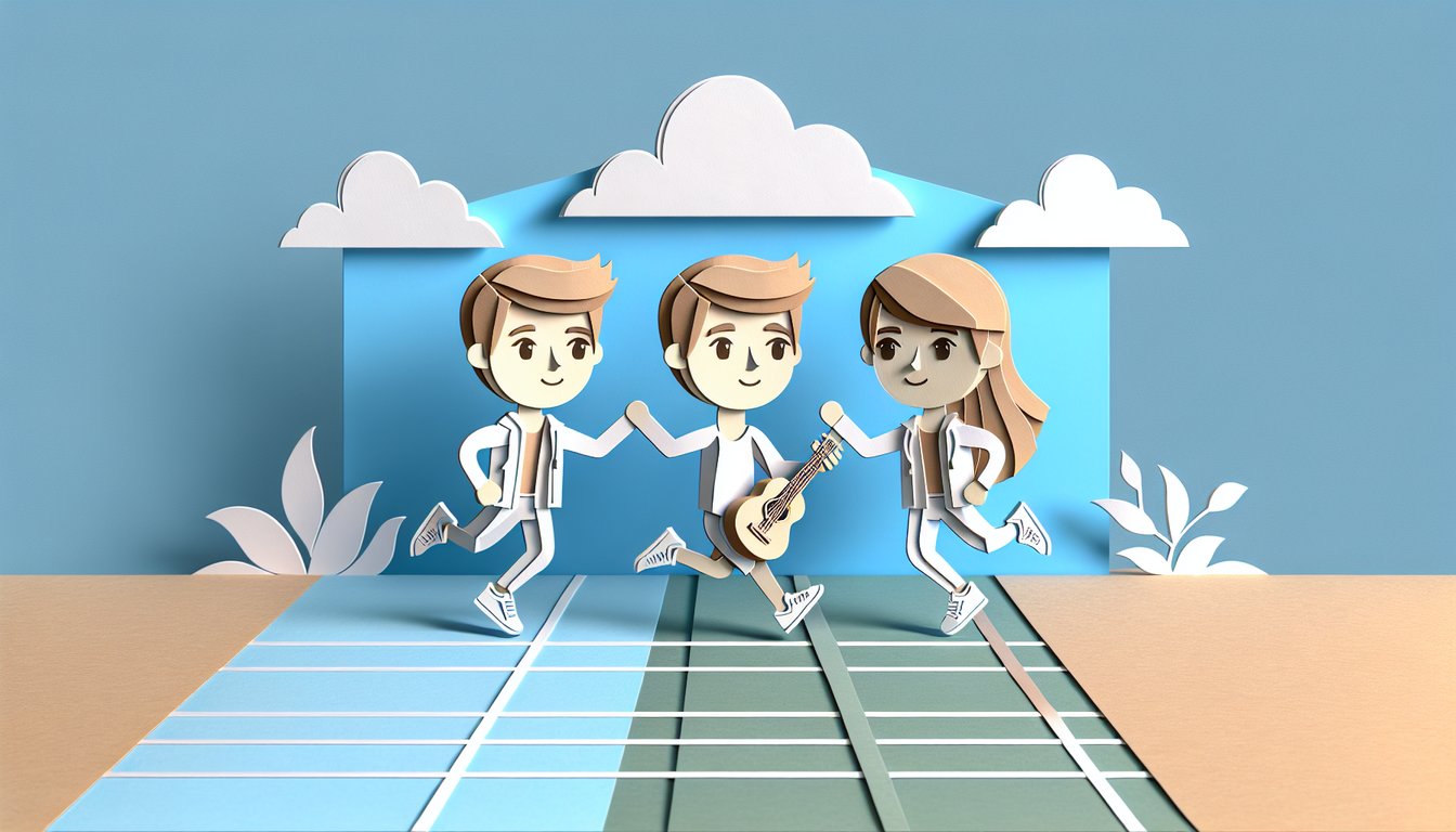 Paper art illustration for sibling similarity quiz on a sky blue background