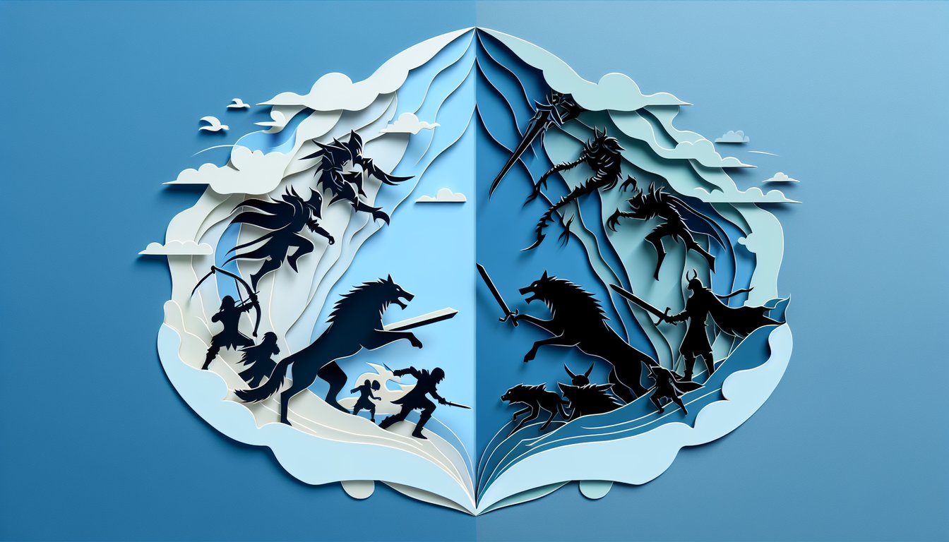 Paper art quiz illustration featuring Kara Warrior Demon Wolf personas on a sky blue background.