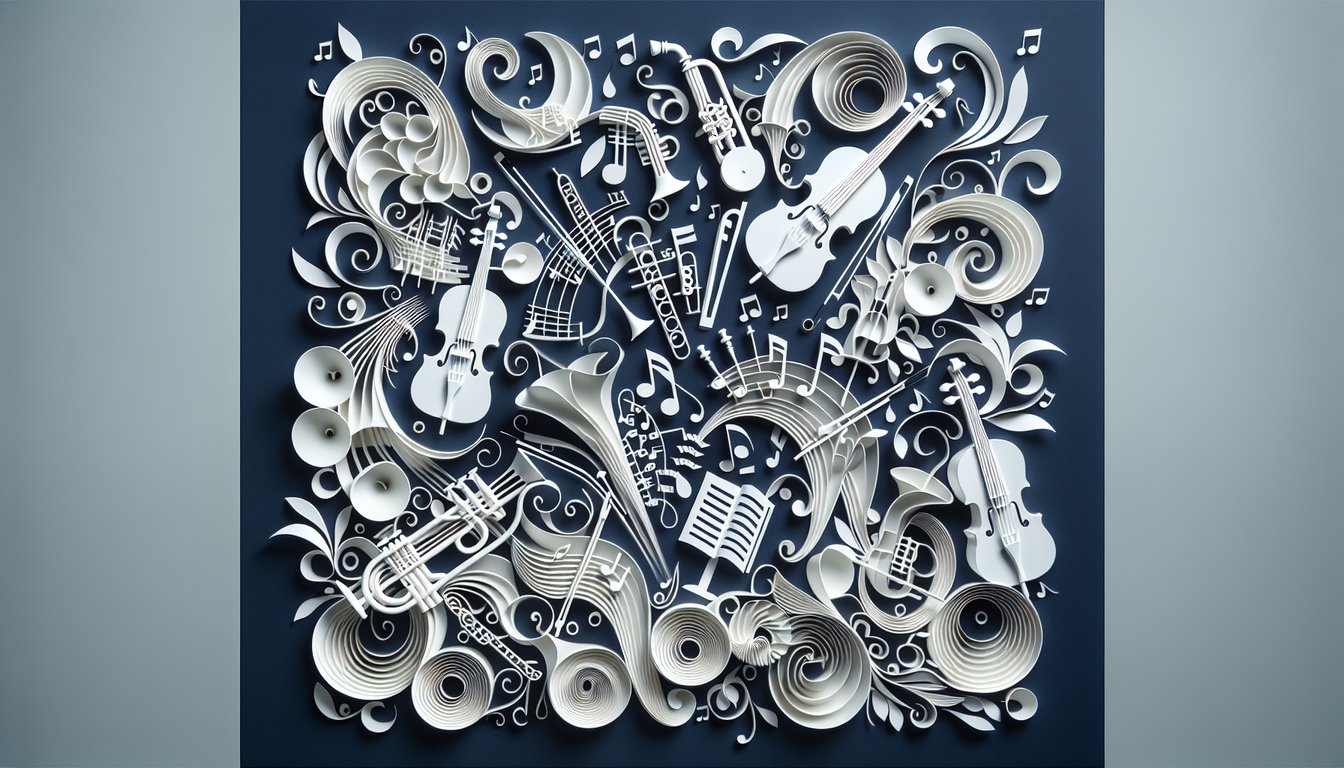 3D voxel art showcasing a Symphony Orchestra course with various instruments and musicians.