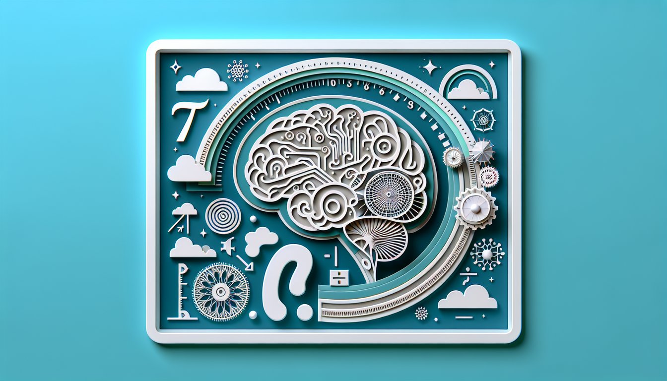 Paper art illustration for a pi memory challenge quiz on a teal background