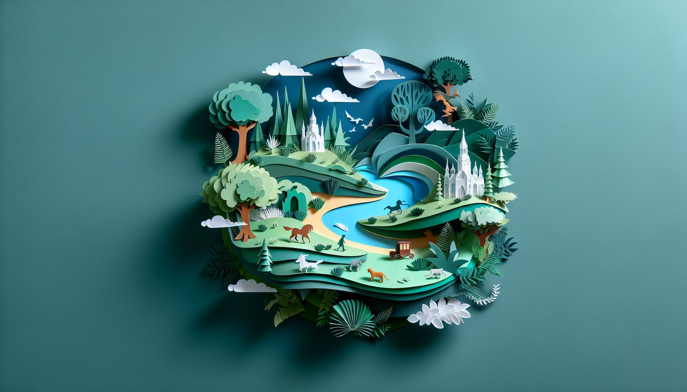 Paper art illustration for Chronicles of Narnia character quiz on teal background