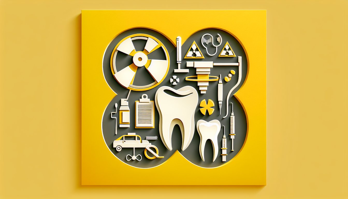 Paper cut dental radiography quiz with x ray sensor tooth timers layered over golden yellow background