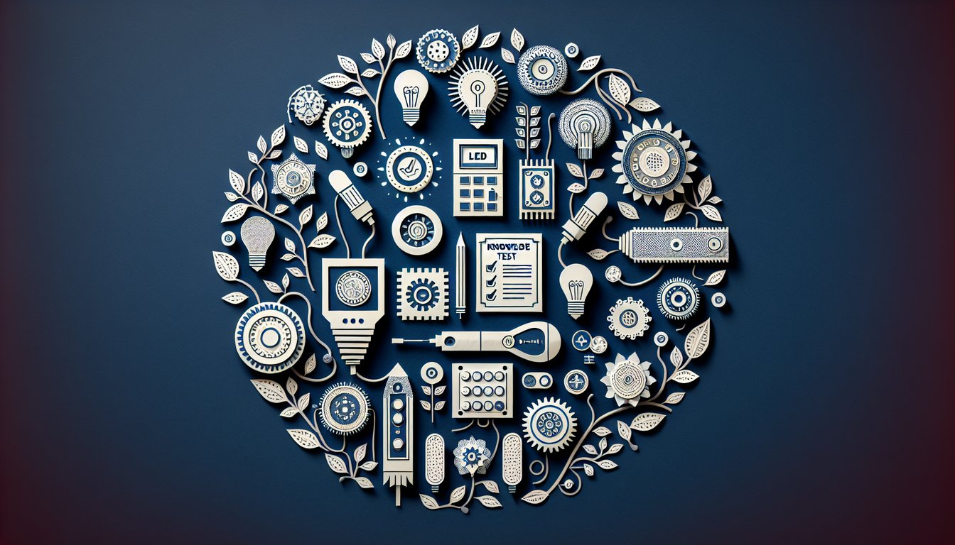 Colorful paper art depicting a quiz for LED Basics Knowledge Test