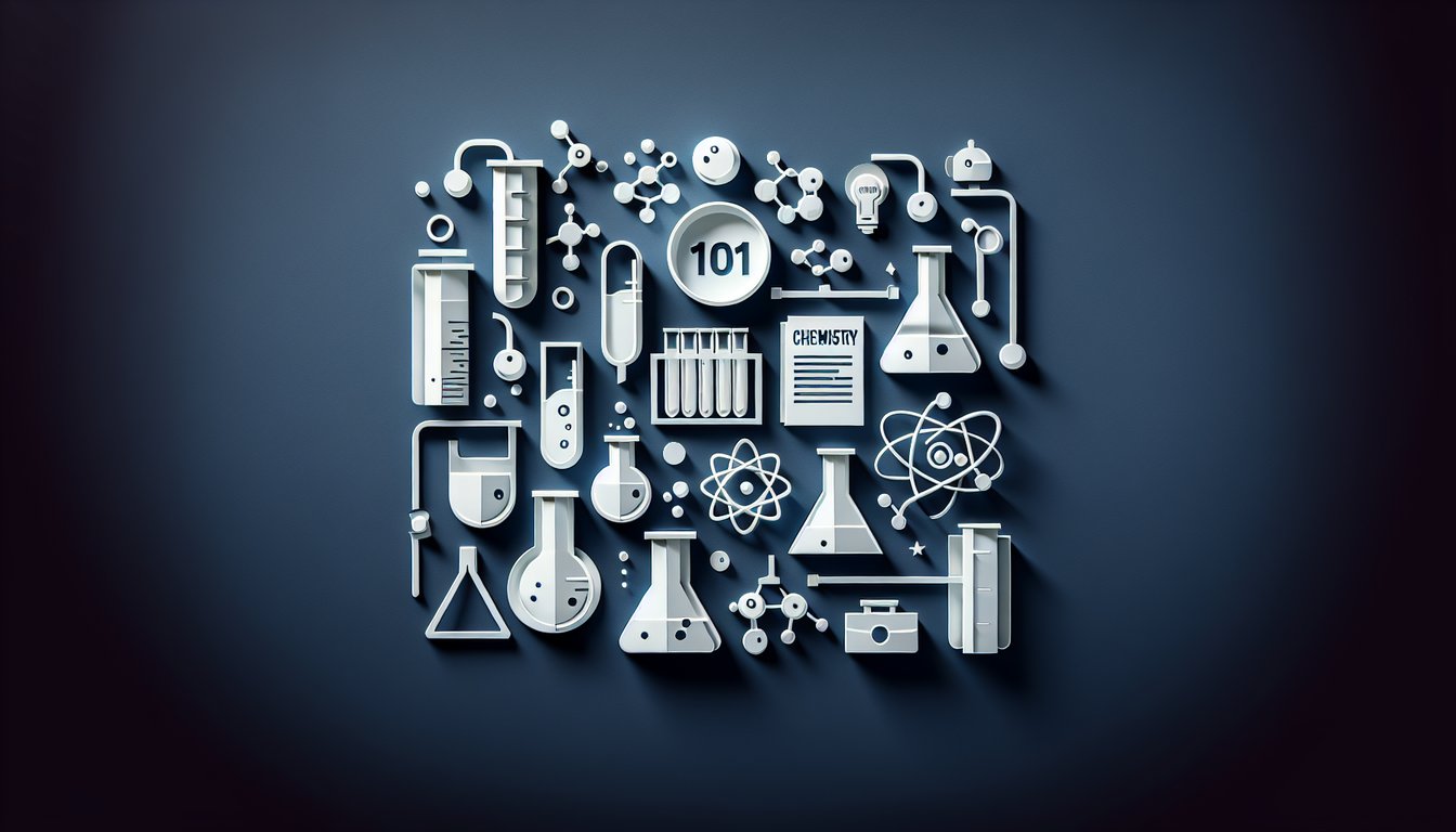 Paper art illustration for Chemistry 101 quiz on dark blue background