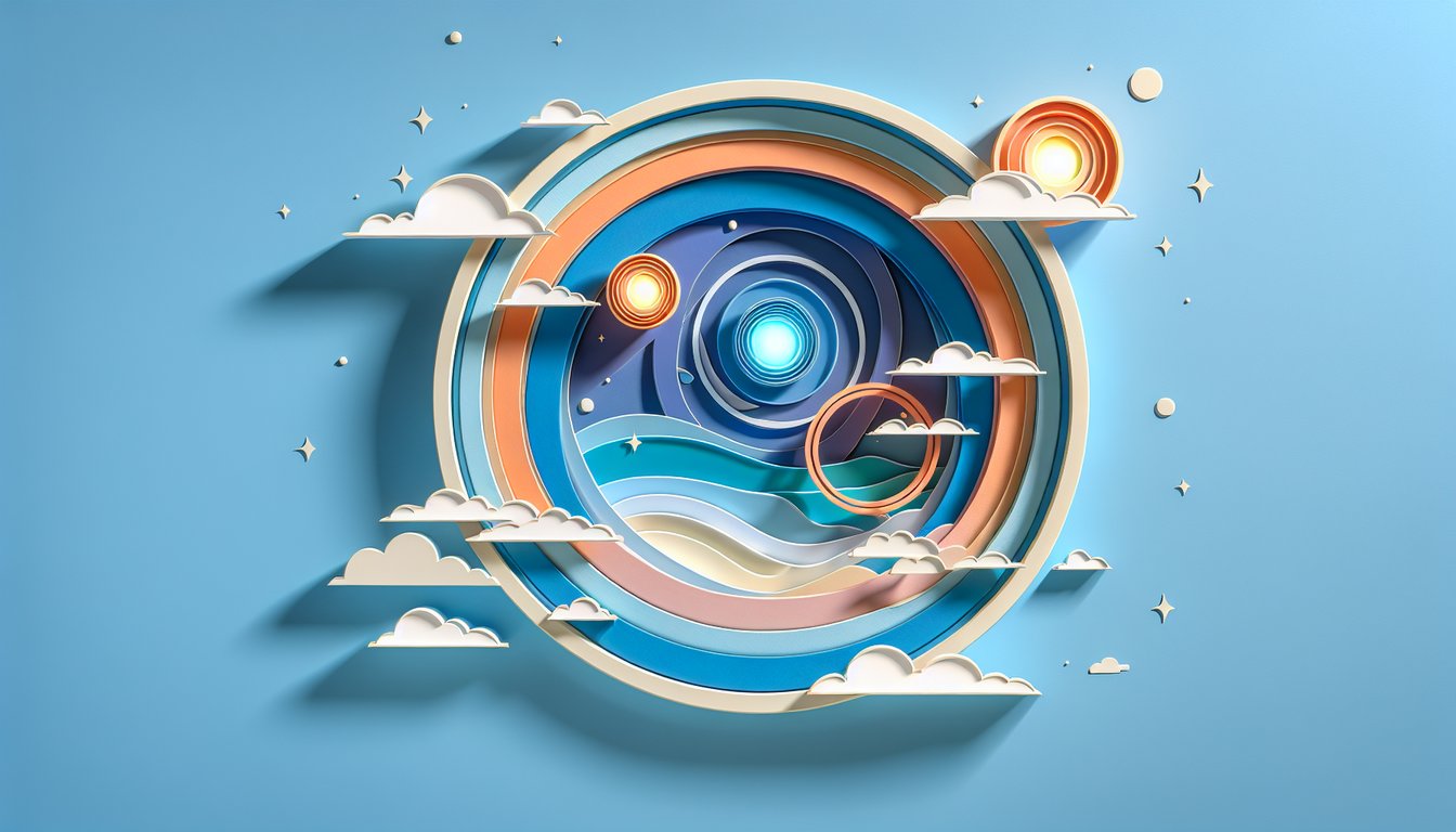 Paper art illustration for Lantern Corps personality quiz on sky blue background